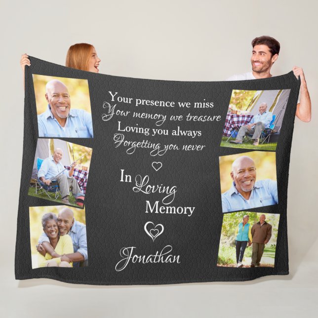 Memorial Photo Collage Faux Leather Loving Memory Fleece Blanket (In Situ)