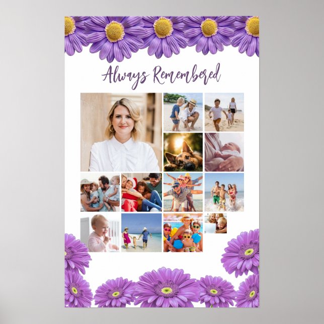 Memorial Photo Collage Purple Gerberas Poster  (Front)