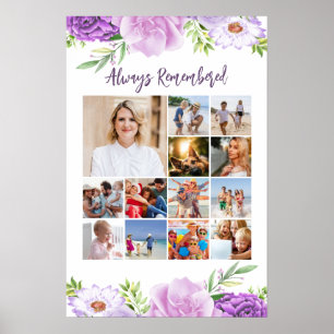Memorial Photo Collage Purple Pink Flowers Poster 