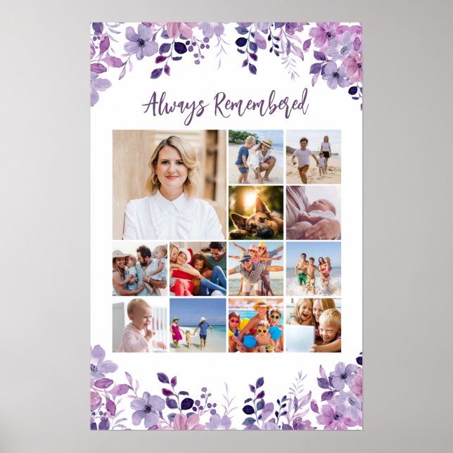Memorial Photo Collage Purple Wild Flowers Poster  (Front)