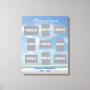 Memorial photo collage with ocean background canvas print