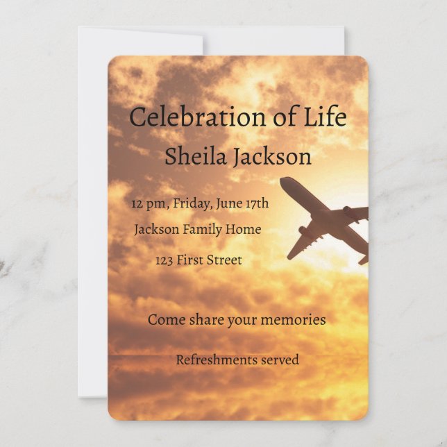 Memorial Photo Custom Commercial Pilot Airline  Invitation (Front)