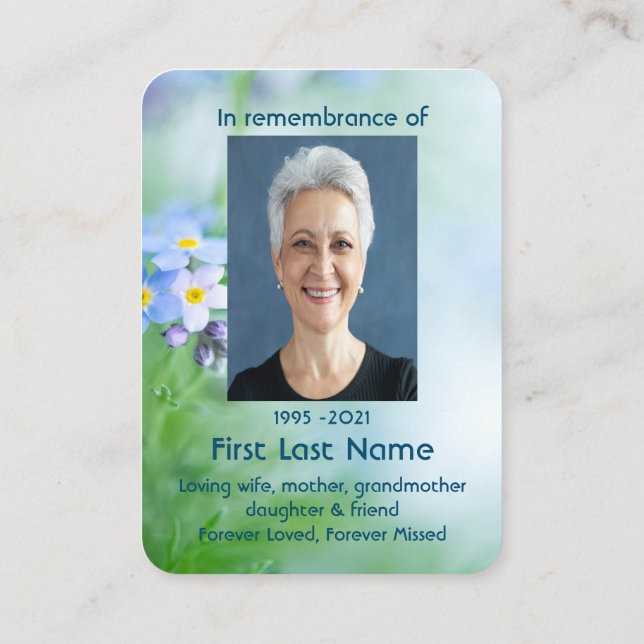 Memorial Photo Custom Forget-me-not Flowers Business Card (Back)