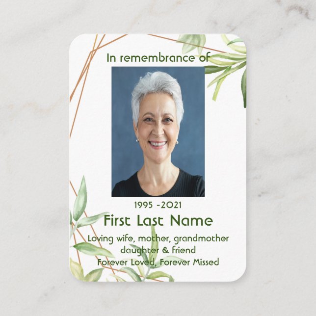 Memorial Photo Custom Greenery Foliage Plants art Business Card (Back)