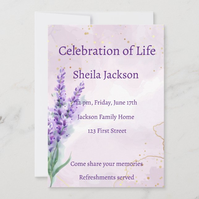 Memorial Photo Custom Lavender garden flower  Invitation (Front)