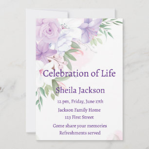 Memorial Photo Custom Purple White Roses Flowers  Invitation