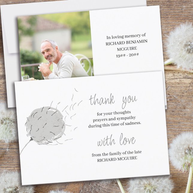 Memorial Photo Dandelion Puff Simple Funeral Thank You Card (Creator Uploaded)