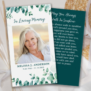 Memorial Photo Eucalyptus Funeral Prayer Card