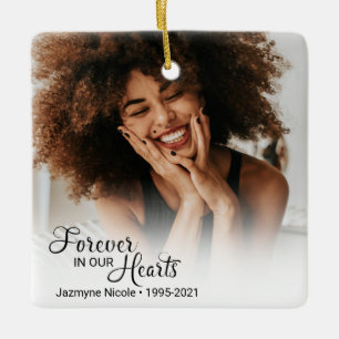 Memorial Photo Forever In Our Hearts Ceramic Ornament