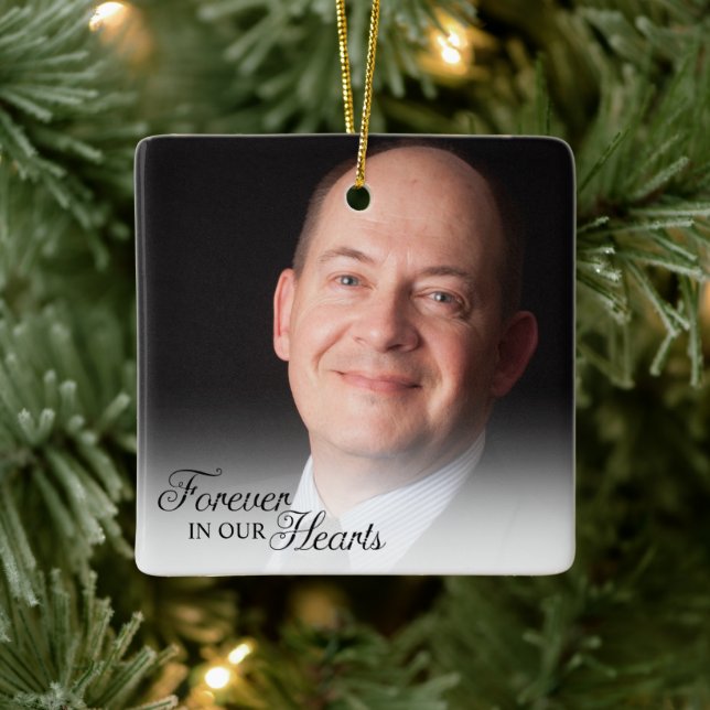 Memorial Photo Forever In Our Hearts Father Ceramic Ornament (Tree)