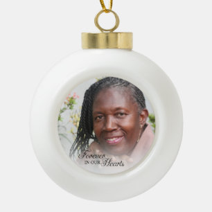 Memorial Photo Forever In Our Hearts Mother Ceramic Ball Christmas Ornament