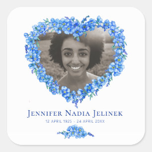 Memorial photo forget-me-nots flower heart wreath square sticker