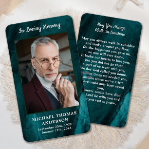 Memorial Photo Funeral Emerald Green Prayer Card
