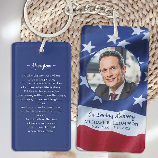 Memorial Photo Funeral Patriotic Prayer Card Key Ring (Creator Uploaded)
