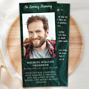 Memorial Photo Funeral Prayer Card Emerald Green 