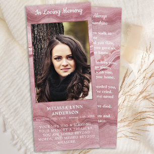 Memorial Photo Funeral Prayer Card Rose Quartz 