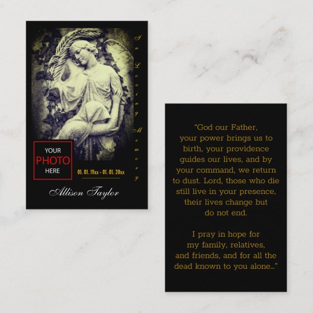 Memorial, Photo Funeral Prayer Card with Angel (Front/Back)