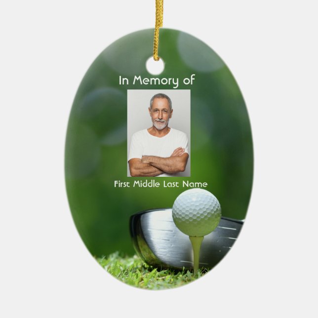 Memorial Photo Golfer Golf Course Golfing Ceramic Tree Decoration (Front)