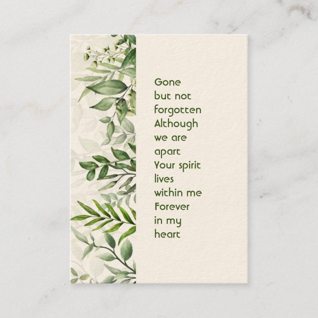 Memorial Photo Green Leaves Botanical Greenery Business Card (Front)