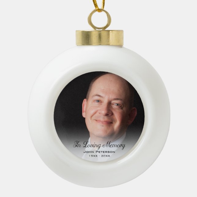 Memorial Photo In Loving Memory Father Ceramic Ball Christmas Ornament (Front)