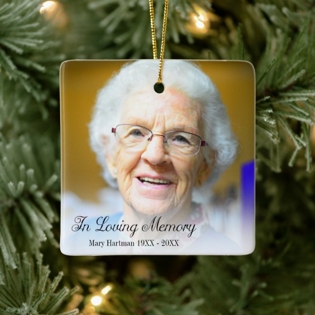 Memorial Photo In Loving Memory Grandmother Ceramic Ornament (Tree)