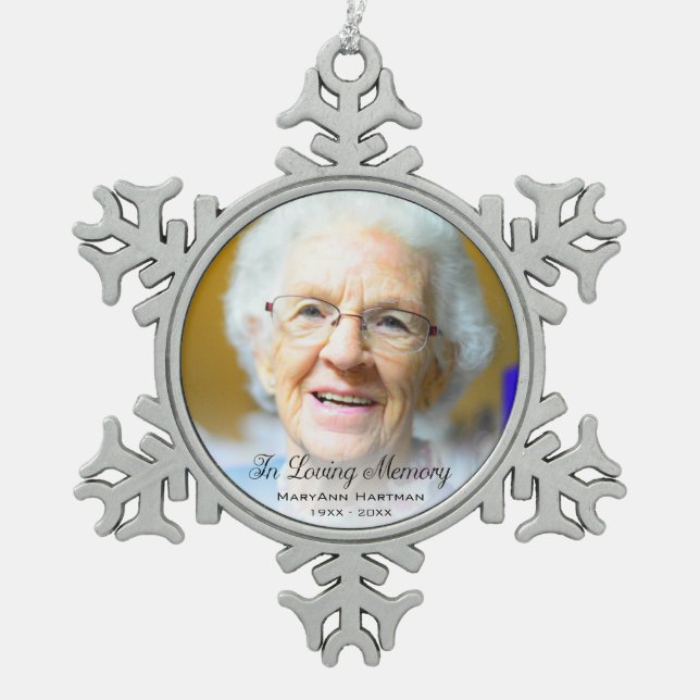 Memorial Photo In Loving Memory Grandmother Snowflake Pewter Christmas Ornament (Front)