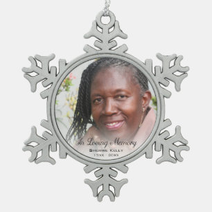 Memorial Photo In Loving Memory Mother Snowflake Pewter Christmas Ornament