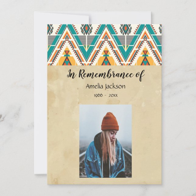Memorial Photo Invite Boho Tribal Native Design (Front)