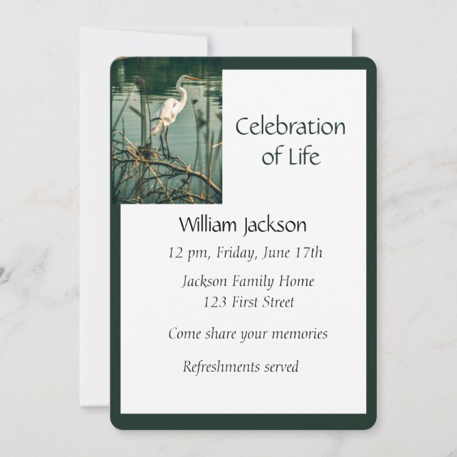 Memorial Photo Invite Egret Water Bird (Front)