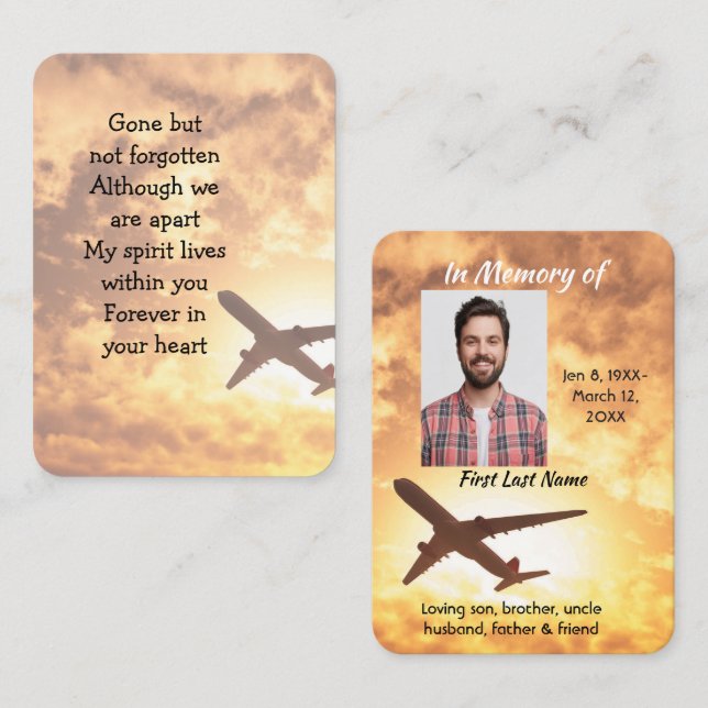 Memorial Photo Keepsake Aeroplane Pilot Business Card (Front/Back)