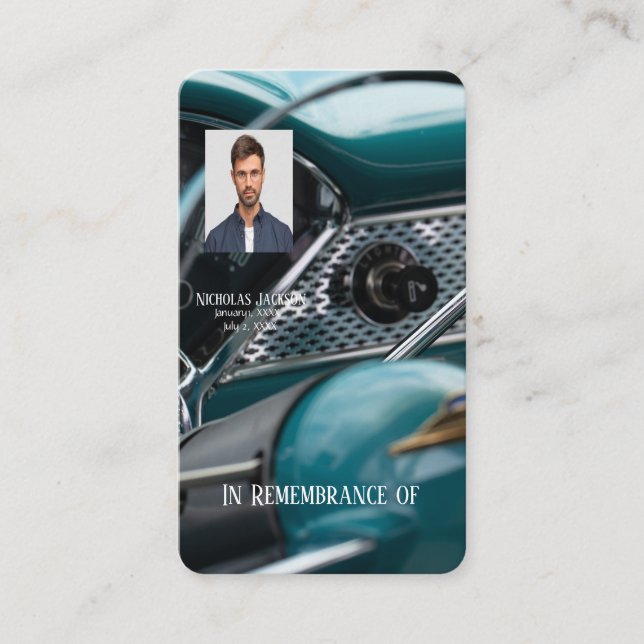 Memorial Photo Keepsake Antique Cars Auto Vehicles Business Card (Front)