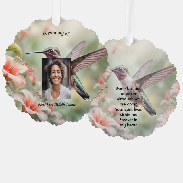 Memorial Photo Keepsake Hummingbird Tree Decoration Card (Front/Back)