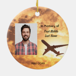 Memorial Photo Keepsake Pilot Aeroplane Flying Ceramic Tree Decoration
