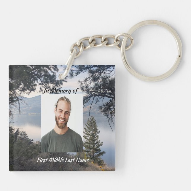  Memorial Photo Lake Mountain Trees Key Ring (Back)
