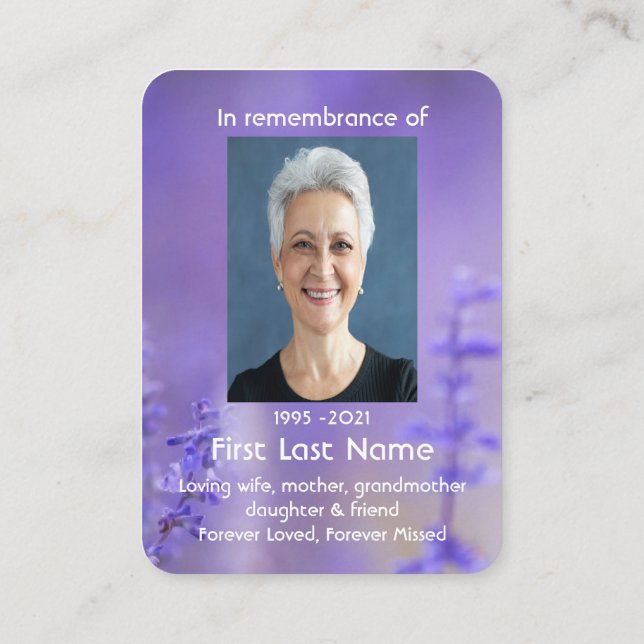 Memorial Photo Lavender Hummingbird Christian  Bus Business Card (Back)