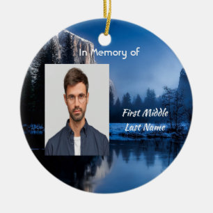Memorial Photo Mountain Lake Winter Snow Ceramic Tree Decoration