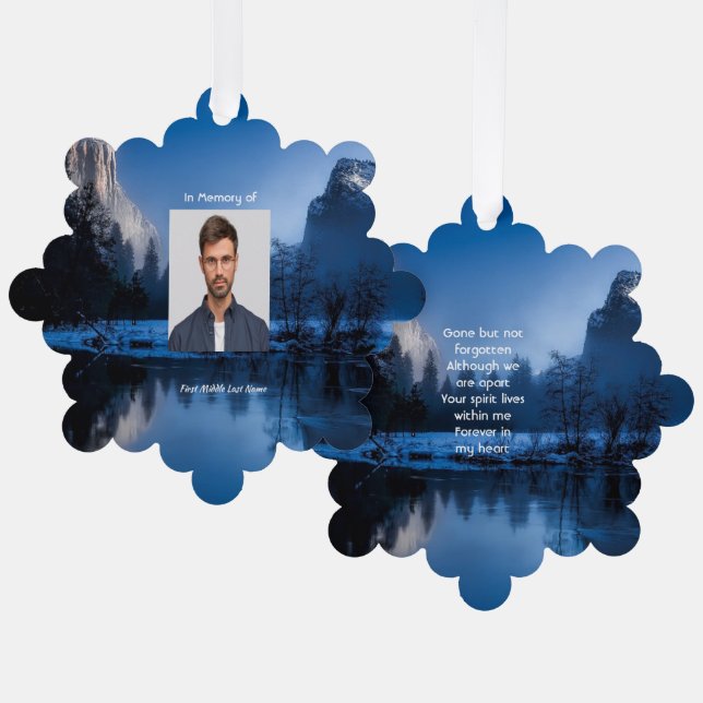 Memorial Photo Mountain Lake Winter Snow Tree Decoration Card (Front/Back)