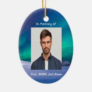 Memorial Photo Northern Lights Aurora Borealis Ceramic Tree Decoration