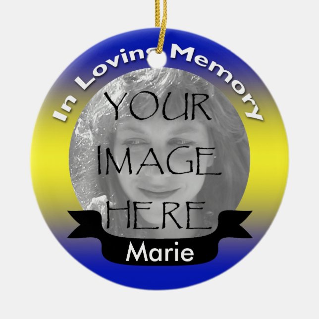 Memorial Photo Ornament Yellow & Blue (Front)
