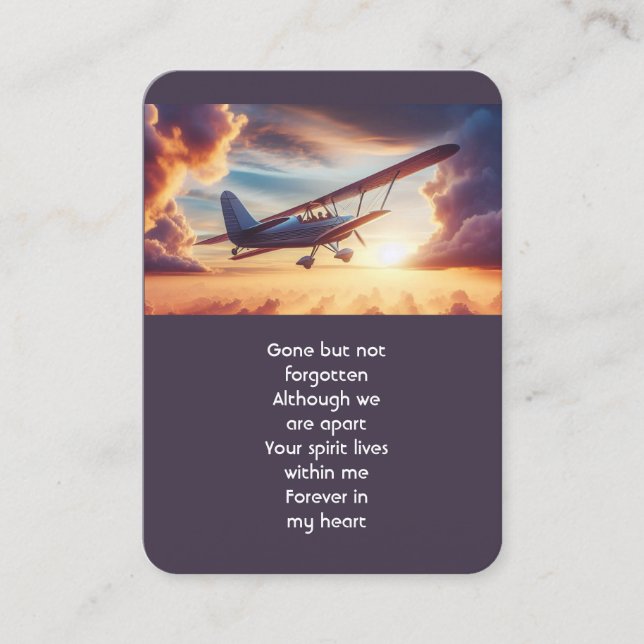 Memorial Photo Pilot Aeroplane Flying Sunset Business Card (Front)
