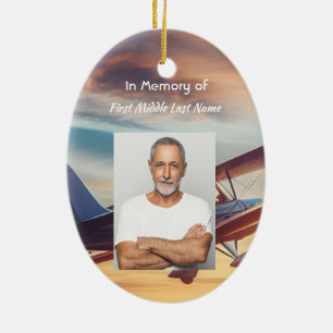 Memorial Photo Pilot Aeroplane Flying Sunset Ceramic Tree Decoration
