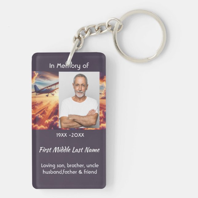 Memorial Photo Pilot Aeroplane Flying Sunset Key Ring (Back)