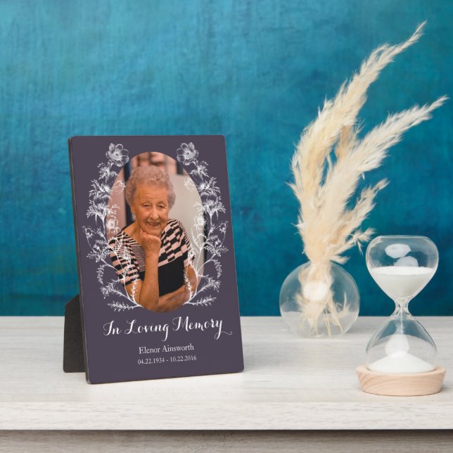 Memorial Photo Plaque Vintage Illustration Flower (Side)