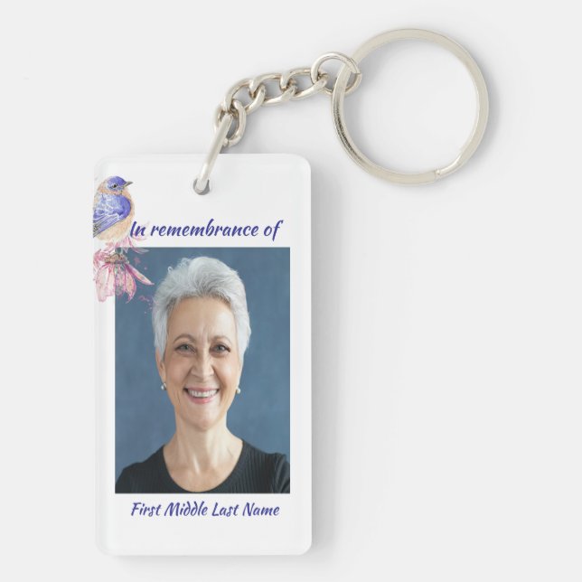 Memorial Photo Poem Bluebird Garden Bird  Key Ring (Back)