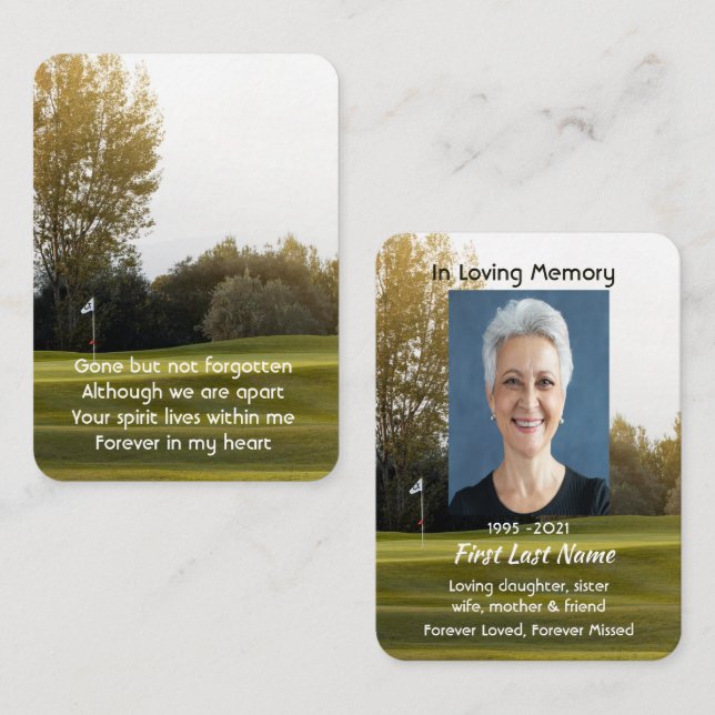 Memorial Photo Poem Golfer Golf Course Golfing  Business Card (Front/Back)