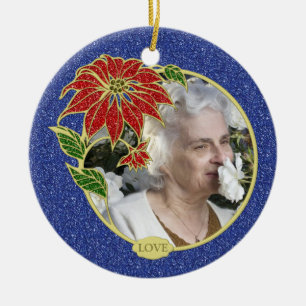 Memorial Photo Poinsettia Flower Christmas Ceramic Tree Decoration