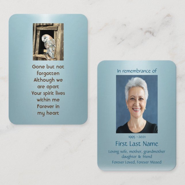 Memorial Photo Prayer Barn Owl Bird Nature Business Card (Front/Back)
