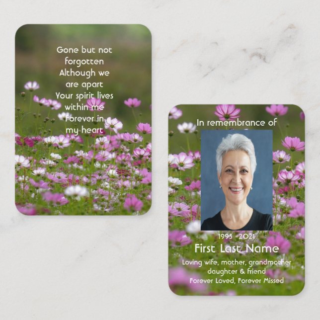 Memorial Photo Prayer Beautiful Wild Cosmos Flower Business Card (Front/Back)