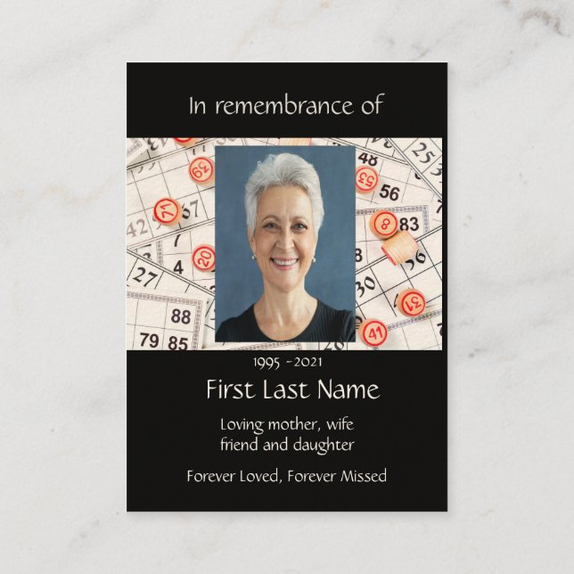 Memorial Photo Prayer Bingo Game Business Card (Back)