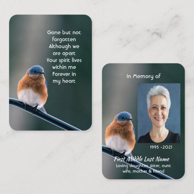 Memorial Photo Prayer Bluebird Garden Bird  Business Card (Front/Back)